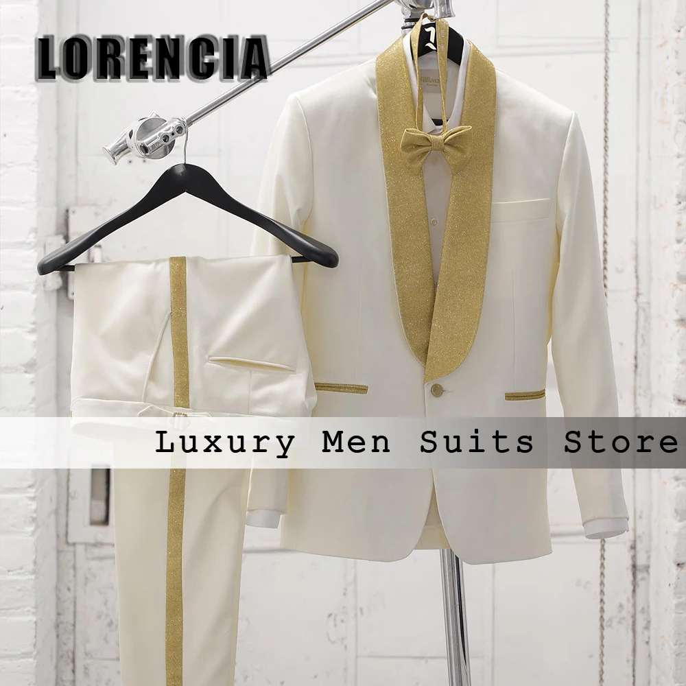 Elegant Suit for Men 2 Pieces Sparkly Shawl Collar Tuxedos Wedding Groom Men Clothing Customized Blazer Pants zomerset heren