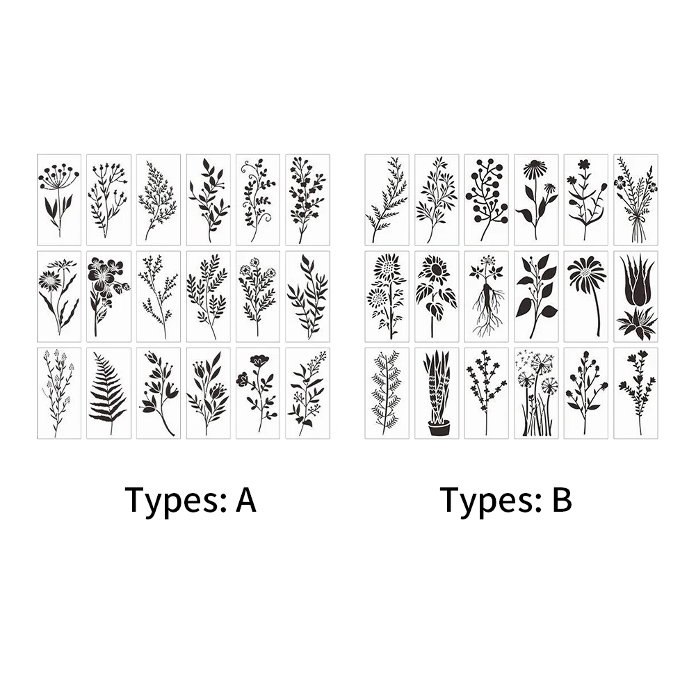 18pcs Reusable Scrapbooking Card Decoration Plants DIY Art Wildflower Stencil Drawing Templates Wall Painting On Wood For Crafts