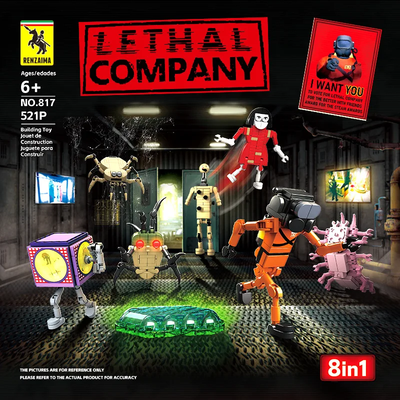 

Lethal Company Building Blocks Skull Spider Lizards Game Peripheral Figure Horror Game Crew And Monster Model Brick Set Toy