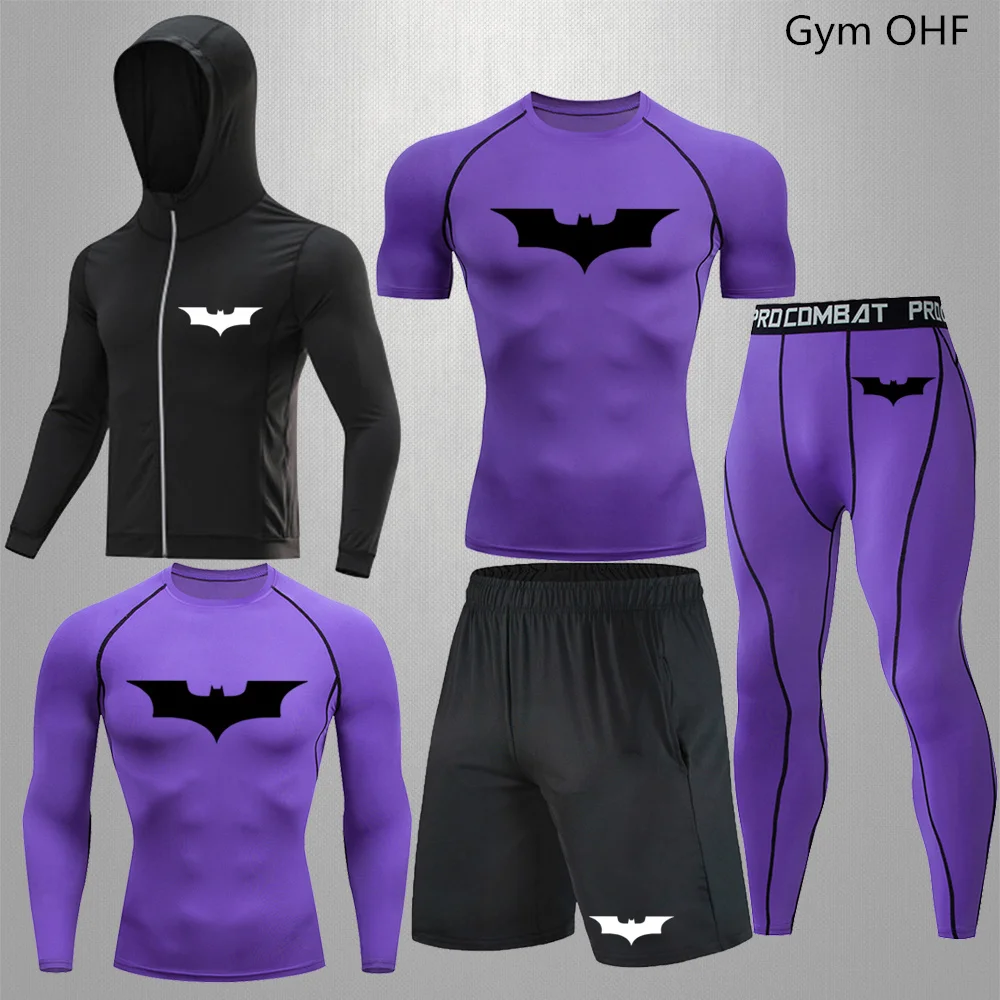 Superher Print Compression Sportswear Suit Men Fitness Gym Sports Sets Tights Training Quick-Dry Running Rashguard Tracksuit Man