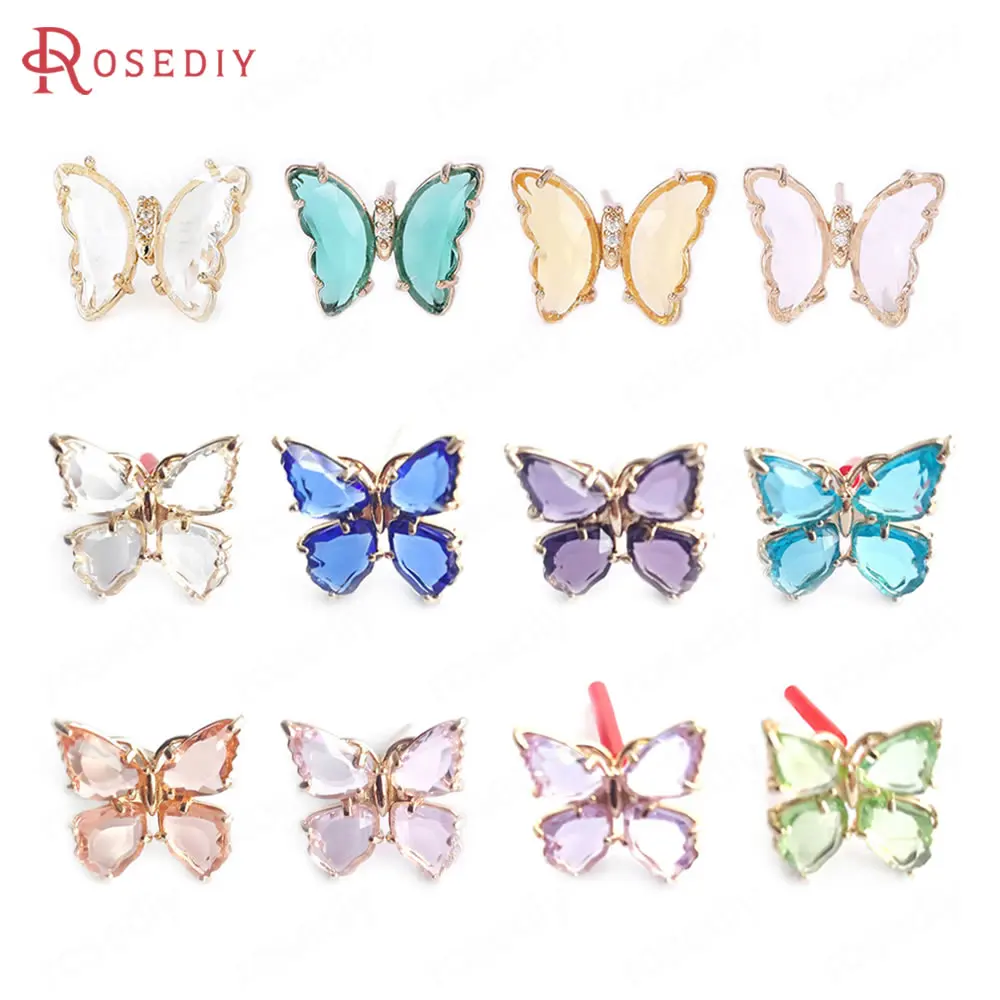 

18K Gold Color Brass and Glass Butterfly Stud Earrings Pins Earrings Jewelry Earrings Making Supplies Diy Findings Accessories