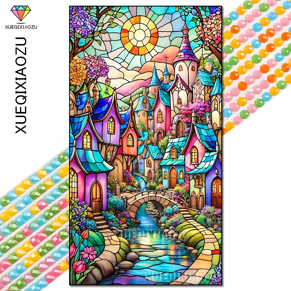 Buntes Diamant-Malerei-Haus, geeignet für Anfänger, DIY-Diamant-Mosaik, Segelboot, Blumenmalerei, 2024, neue Serie, Heimdekoration
