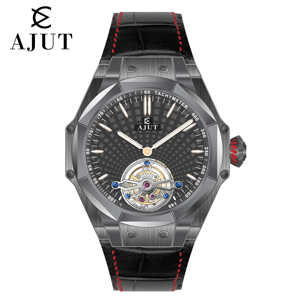AJUT montre Tourbillon automatique hommes en acier inoxydable 316L squelette mécanique Tourbillon volant montres pour homme saphir 0383