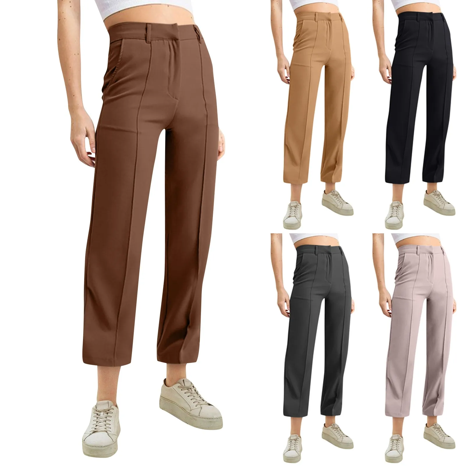 Women High Waist Cropped Pants Solid Color Office Lady Work Trousers Ladies Baggy Pants Pantalones De Mujer Wholesale штаны