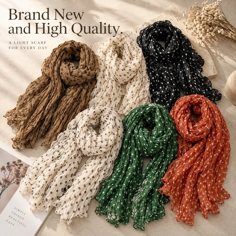 Floral Print Cotton Linen Scarf Frill Trim Versatile Wear Pleated Shawl Scarf Wrinkle Female Headscarf Autumn Winter