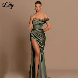 Lily verde sexy sem alças sereia vestidos de noite cetim um ombro lado split vestido de baile longo envoltório espartilho vestido de baile personalizado