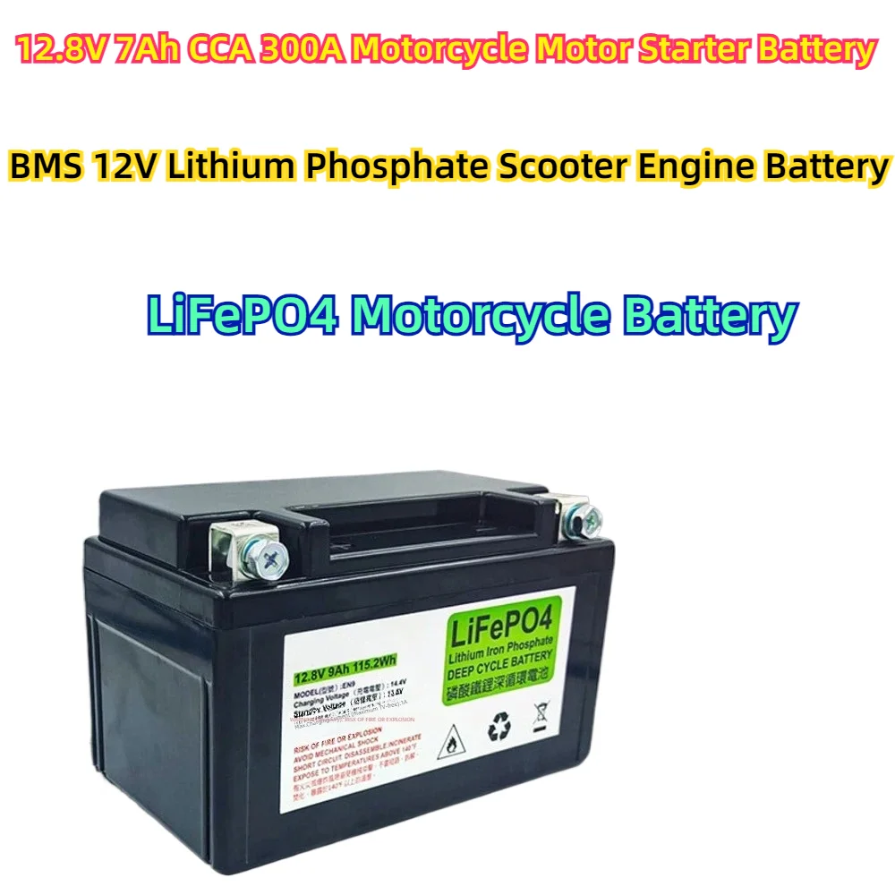 

12.8V 7Ah CCA 300A Motorcycle Motor Starter Battery BMS 12V Lithium Phosphate Scooter Engine Battery LiFePO4 Motorcycle Battery