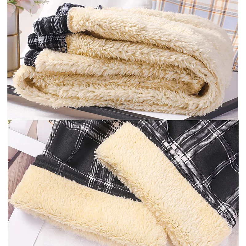 Pantalon à carreaux sourire à l'intérieur pour femme, taille élastique, droit, long, jambe large, décontracté, femme, FJJM, automne, hiver