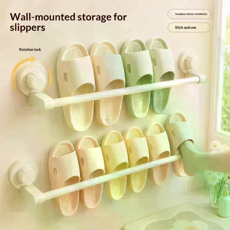 Wall Mounted Slipper Storage Rack No Drill Installation Strong Suction Perfect Bathroom Entryway Home Organization Tidy