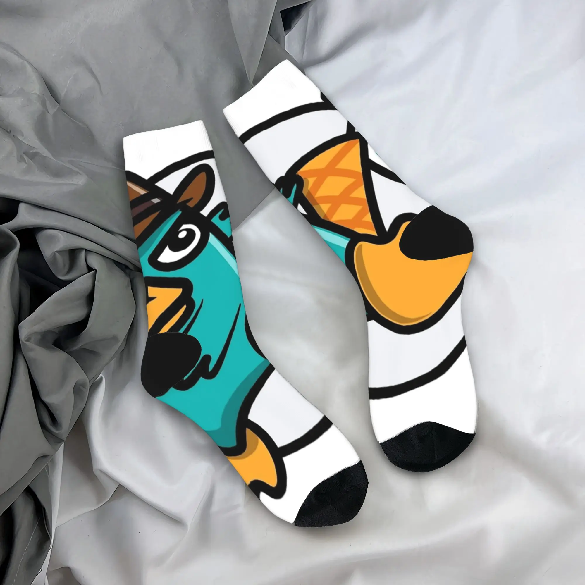 

Чулки в стиле Kawaii Perry the Platypus, дизайнерские модные носки, осенние носки против пота, мужские велосипедные дышащие носки