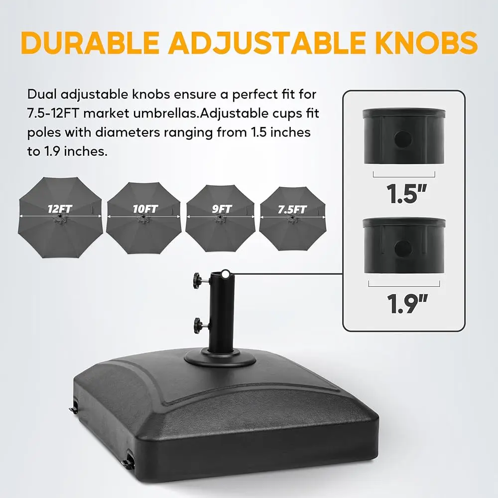 Base de sombrilla móvil rellenable de acidad de 125 libras, soporte de mercado cuadrado resistente para exteriores con 4 ruedas para Patio, terraza, junto a la piscina,