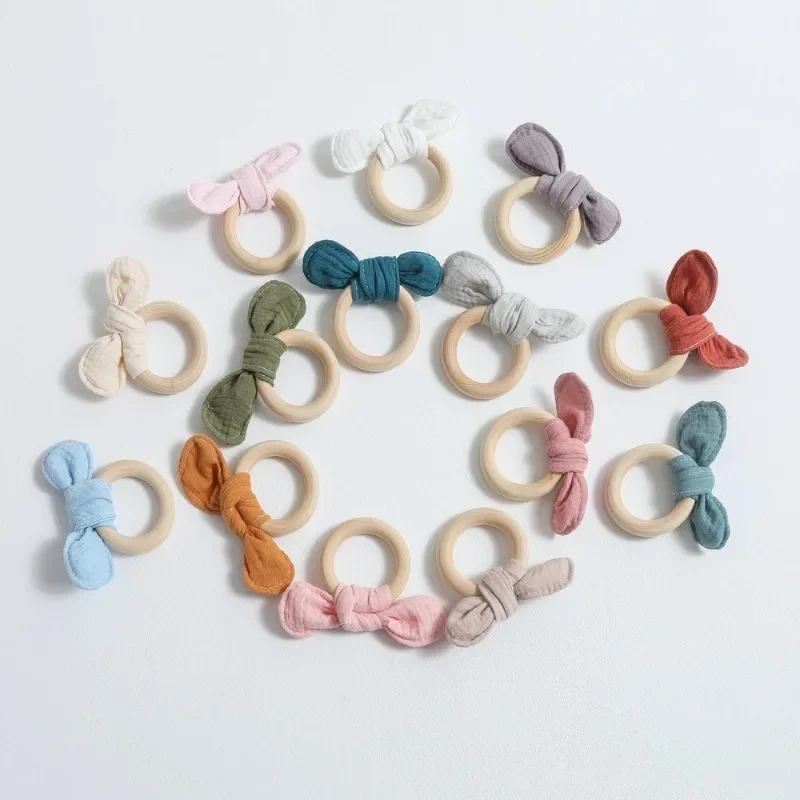 Teethers Children's Wooden Grinding Ring Gauze Rabbit Ear Wooden Ring