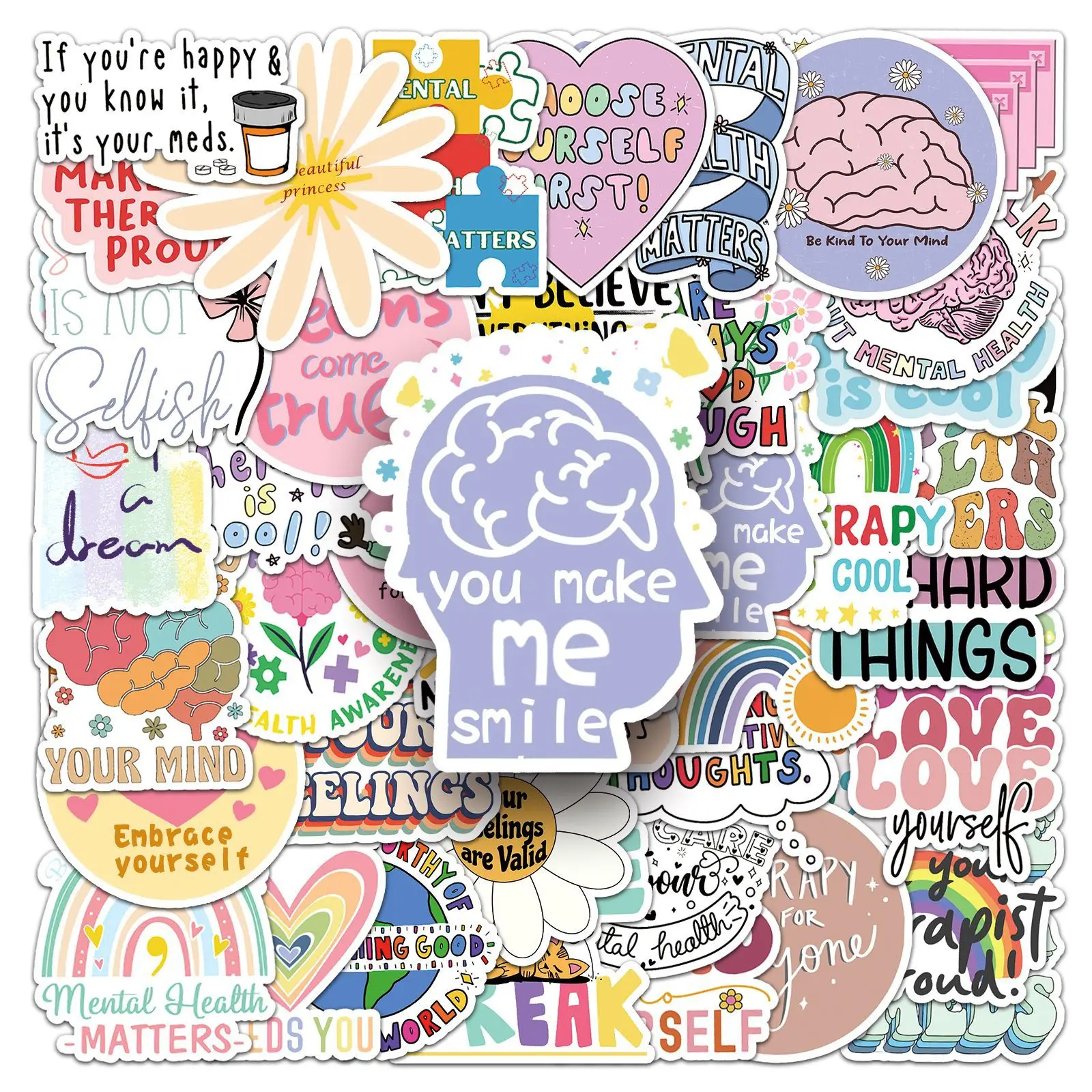 50PCS Mental Health Stickers Graffiti Stickers DIY Diary Phone Case Handmade Scrapbook Aesthetic Stickers image 3
