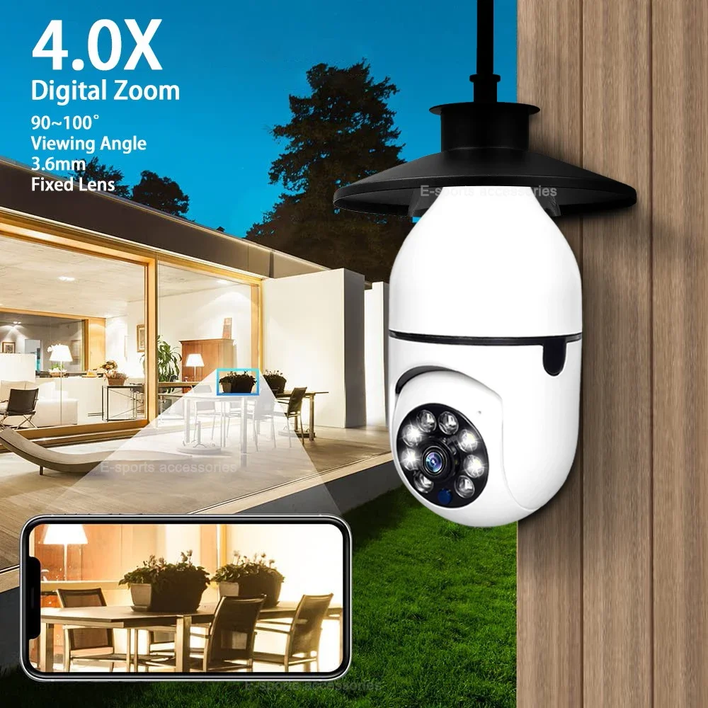 Caméras IP sans fil pour la surveillance à domicile, moniteur d'ampoule, protection de sécurité vidéo, suivi de vision nocturne, Wi-Fi, intérieur, 3MP, 1 PC, 2 PC, 4PC