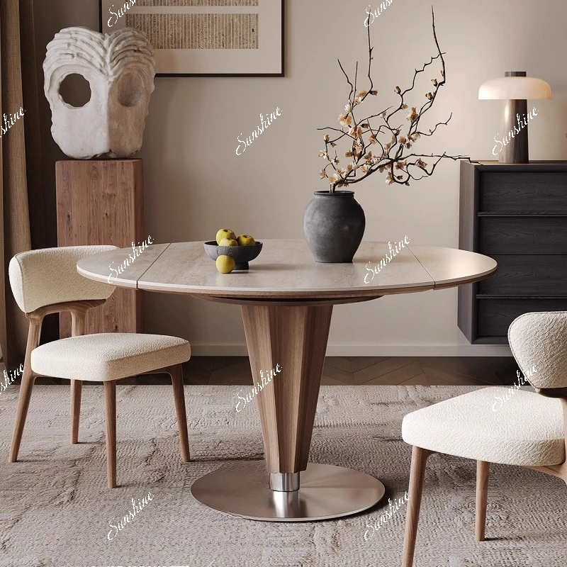 Variable round table household small apartment retractable dining table light luxury simple, several style rock slab