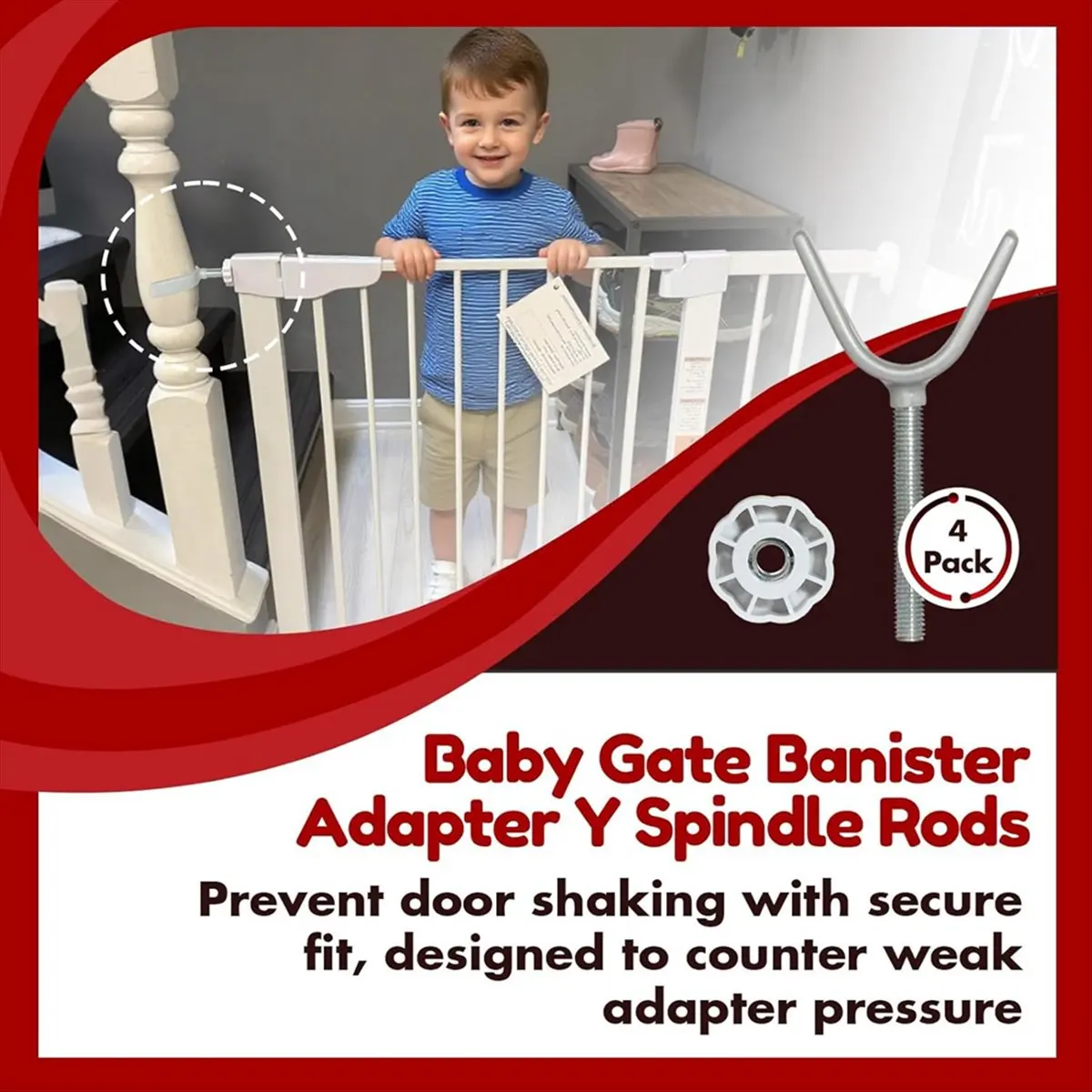 Nieuwe 4-pack babyhek leuningadapter Y-spindelstangen M10 (10 mm), schroefdraad voor op druk gemonteerde veiligheidspoorten voor baby's en huisdieren