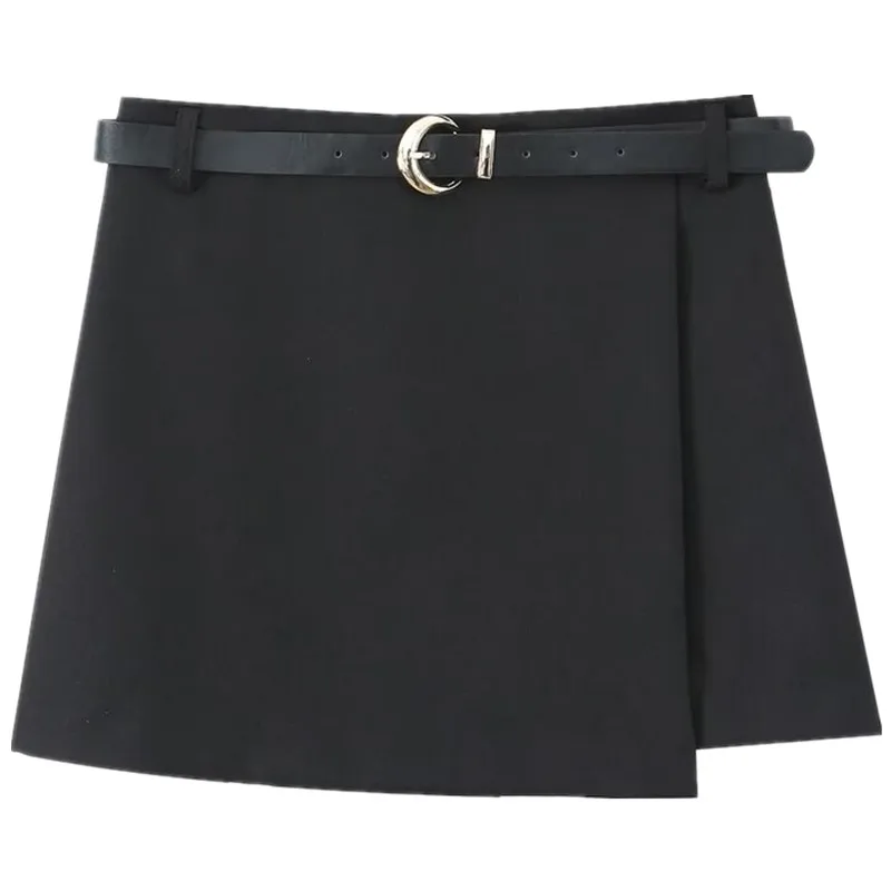 2025년 봄 신상 하이웨이스트 더블 브레스티드 스커트 팬츠 여성 의류 (벨트 포함) 심플하고 우아한 디자인