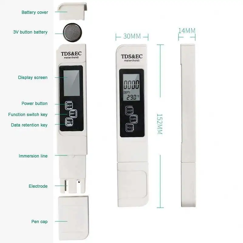 Three-In-One Tds Pen Water Quality Test Pen Tds Test Pen Water Quality Test Pen Ec Conductivity Tds Pen