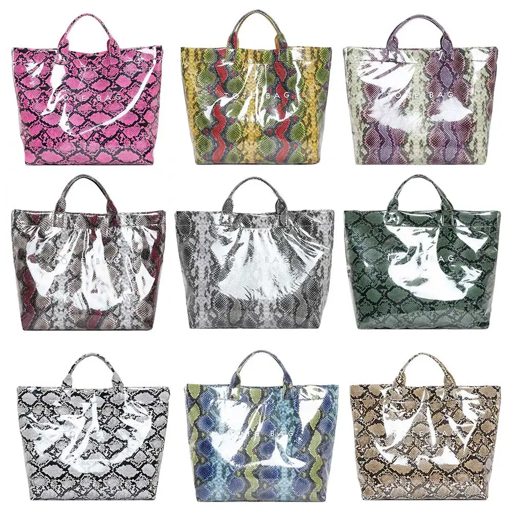 المرأة حقيبة يد بولي PU حقيبة يد الموضة المحمولة سعة كبيرة مقبض علوي حقيبة ثعبان نمط التنقل حقيبة مقاوم للماء حقيبة المتشرد شيك