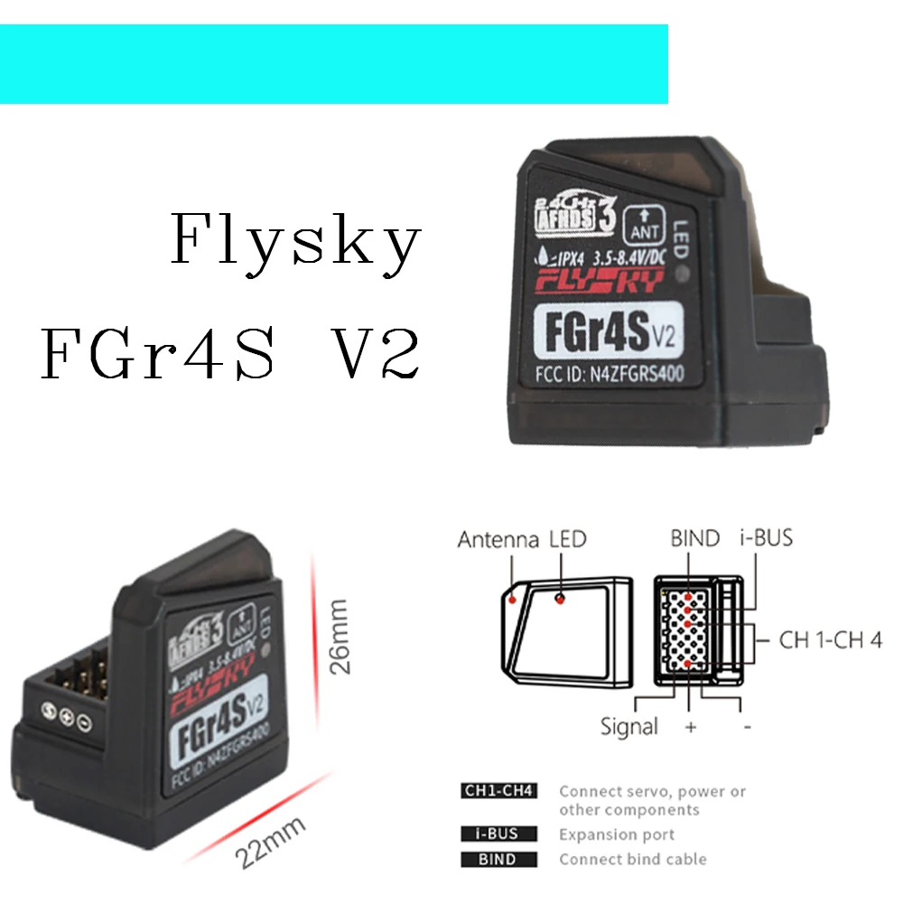 FLYSKY FGr4S V2 4CH 2.4G Mini odbiornik zdalnie sterowany Model samochodu 3.5-8.4V wbudowana pojedyncza antena System radiowy do nadajnika RC