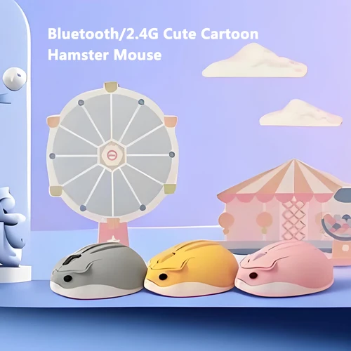 Imagen 1 del producto Ratón creativo con forma de hámster de dibujos animados, Mini ratón óptico ergonómico silencioso inalámbrico con Bluetooth/2,4G, Universal para PC, portátil y de escritorio