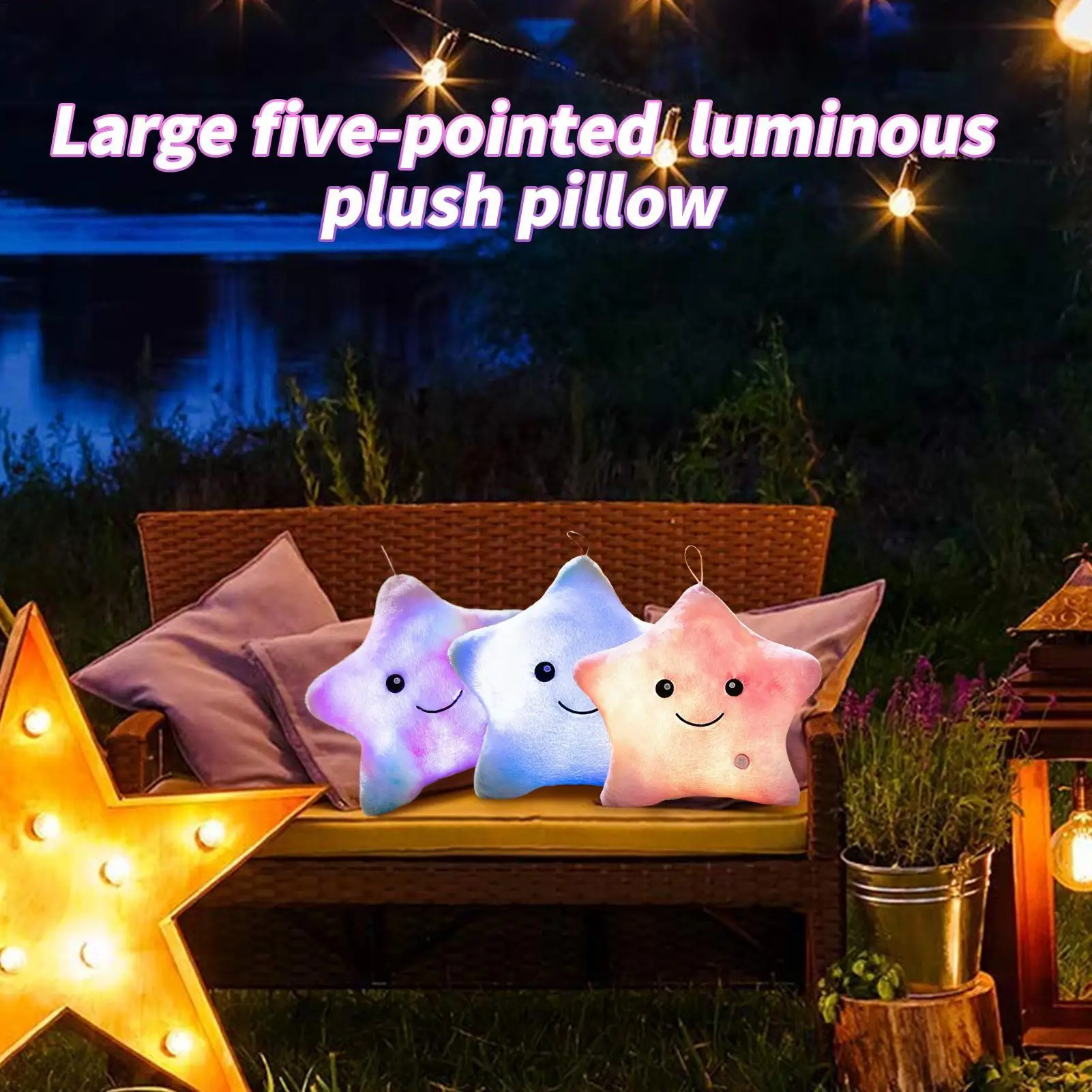 Decoración decorativa para sofá de felpa con forma de estrella iluminada, juguete calmante colorido de 16 pulgadas, muñeco compañero para dormir para niños y niñas