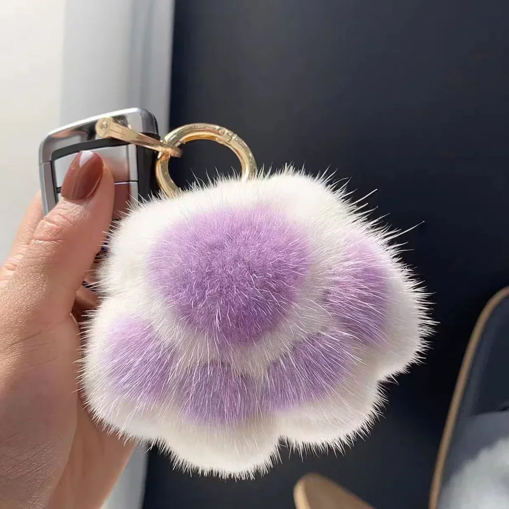 Cat Paw Pendant Keychain Couple Keychain Fluffy Faux Fur Keychain Charm Cute Soft Plush Toy Key Ring Backpack Car Key Pendant