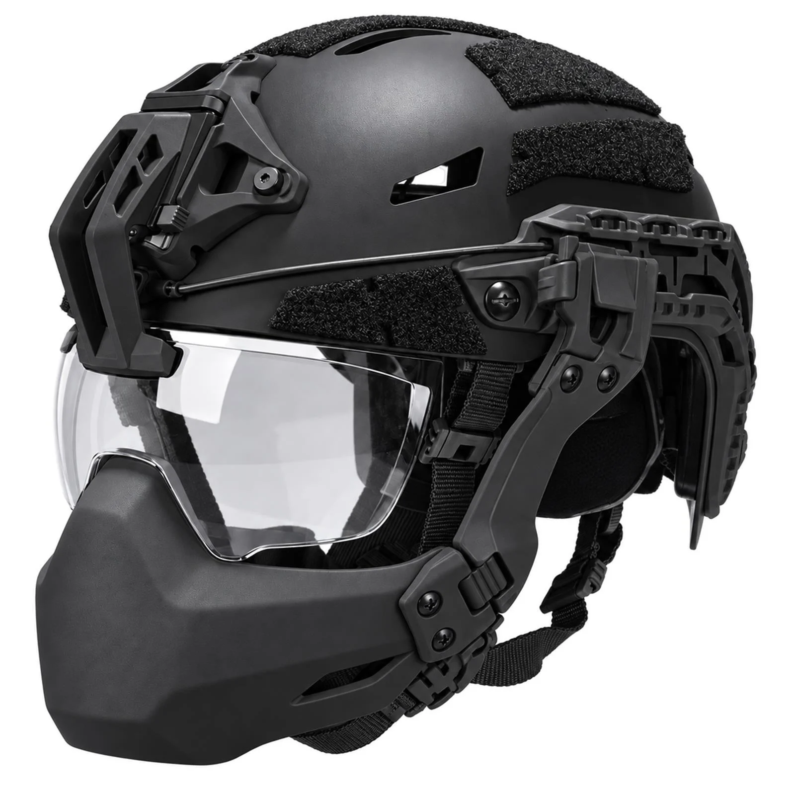 Tactical Paintball Helmet Set with Goggles Foldable Chin Guard Quick Adjust Suspension Padded Interior for Cosplay Airsoft