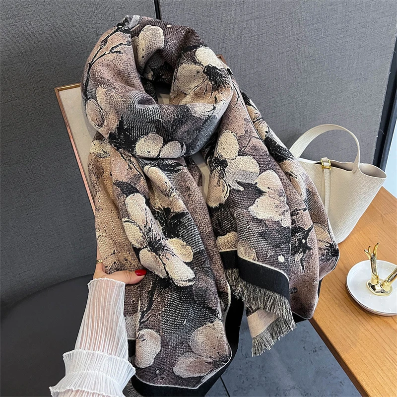 

Women Winter Scarf Cashmere Pashmina Shawls and Wraps Bufandas Floral Print Warm Thick Scarves Blanket for Lady 2025 Newpe