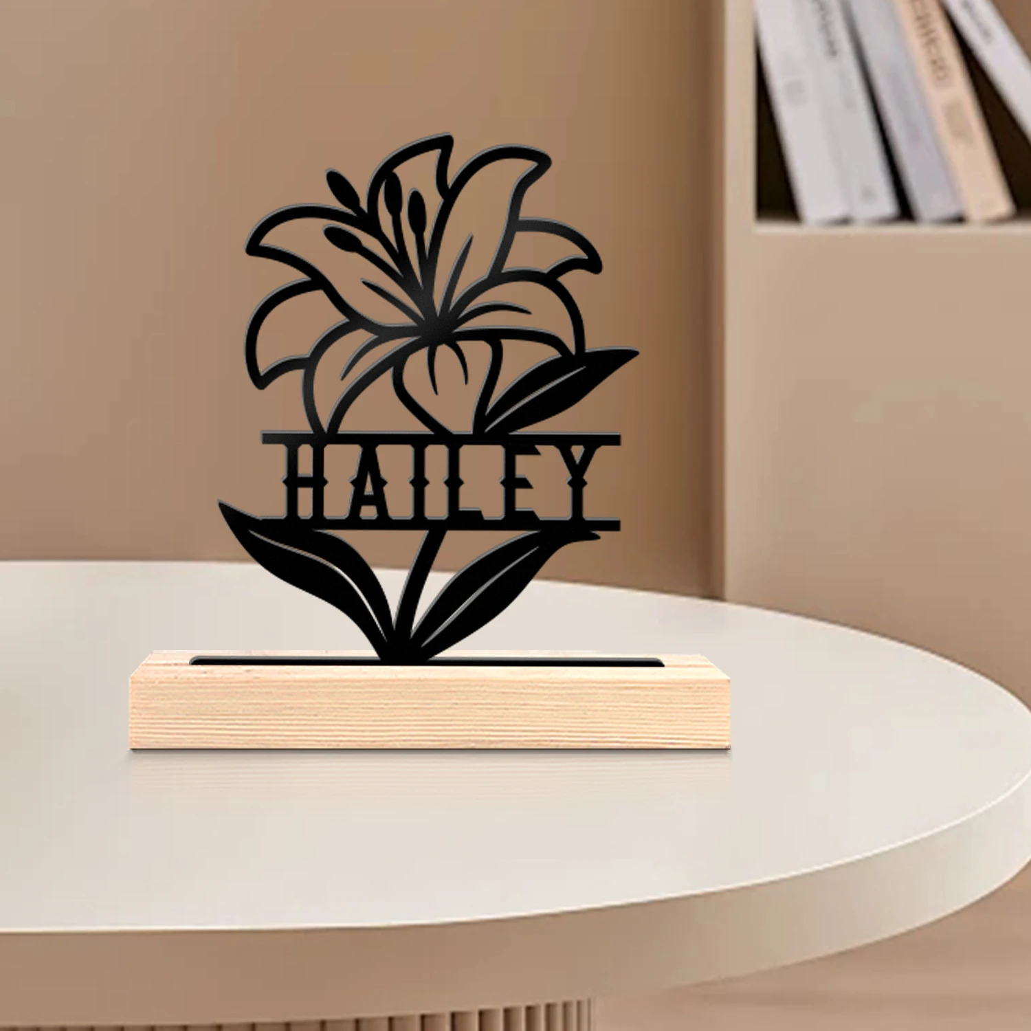 1pc Customized Minimalist Metal Ornaments Customizable Content With Wooden Base Home and Office Decorations,Christmas Gifts