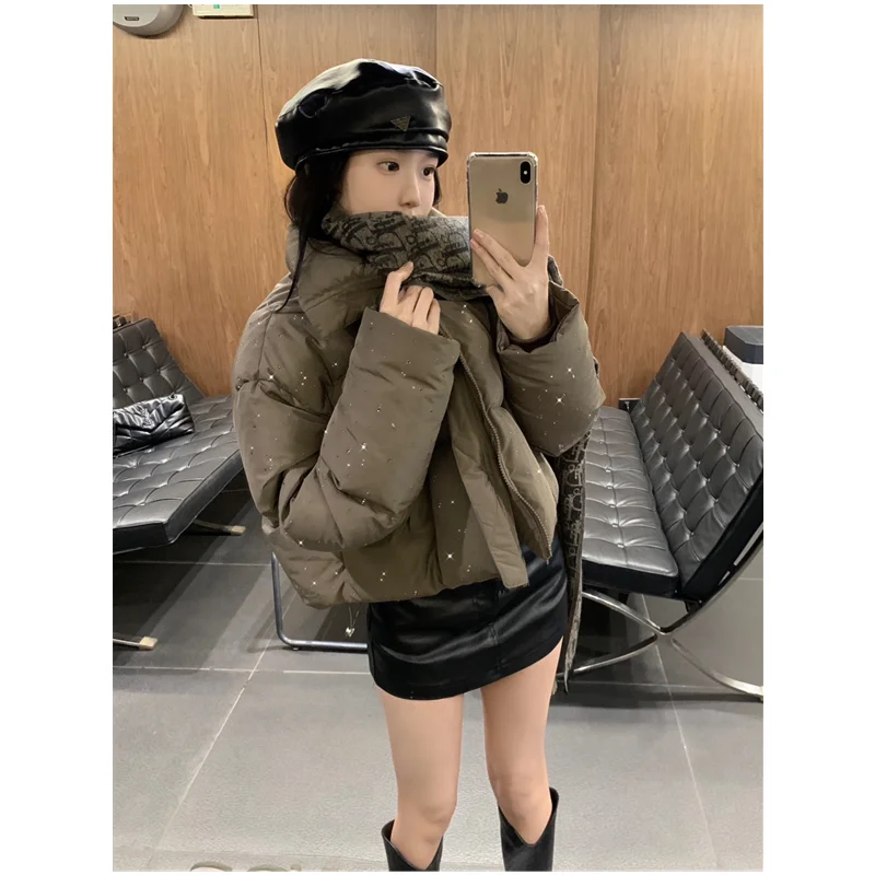 Down Jacket Women Coat Keep Warm Thickening Oversize American Style Y2K Decorate Duck Down Collar Feather Winter Short Outwear