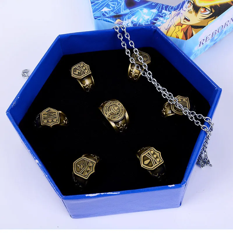 Jewelry Ring Anime Katekyo Hitman Reborn Sawada Tsunayoshi Cosplay Rings Vongola Rings Action Figure Cosplay Toy