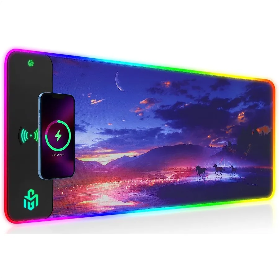 

Коврик для игровой мыши с беспроводной зарядкой RGB, 15 Вт, светодиодный коврик для мыши, 800x300x4 мм, 10 режимов освещения, очень большой коврик для мыши, нескользящая резиновая основа, Compu