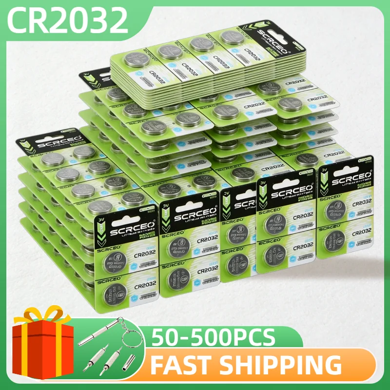 Batterie au Lithium CR2032 3V, 50 à 500 pièces, pile bouton pour montre, jouet, calculatrice, télécommande de voiture, pile bouton