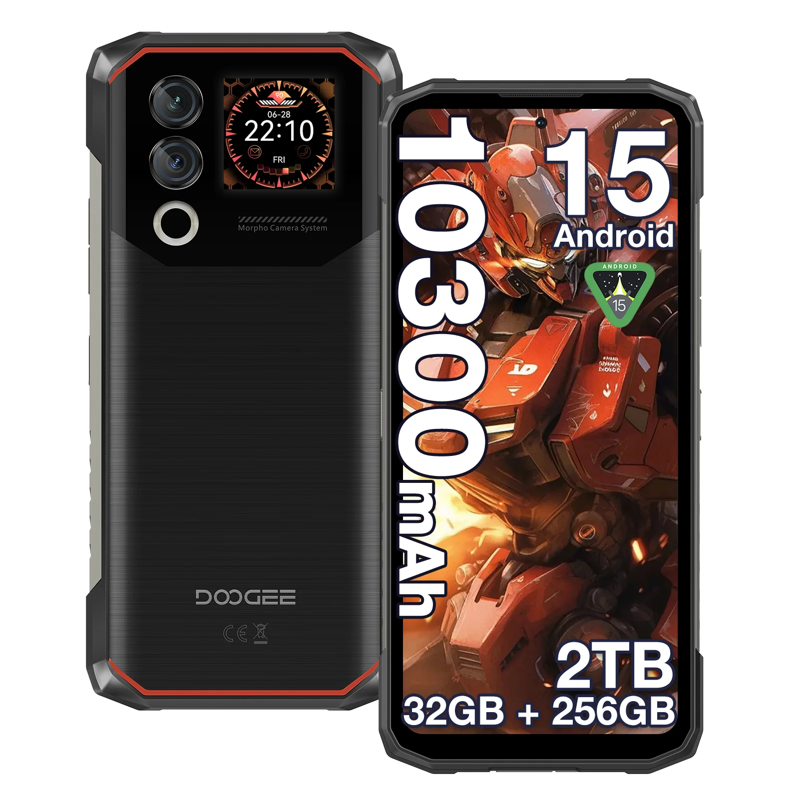 DOOGEE Blade10 Max Rugged Phone 6.56" 90Hz IPS Display 8GB 256GB 10300mAh Battery 1.54" Rear Display 50MP AI Main Camera Phones