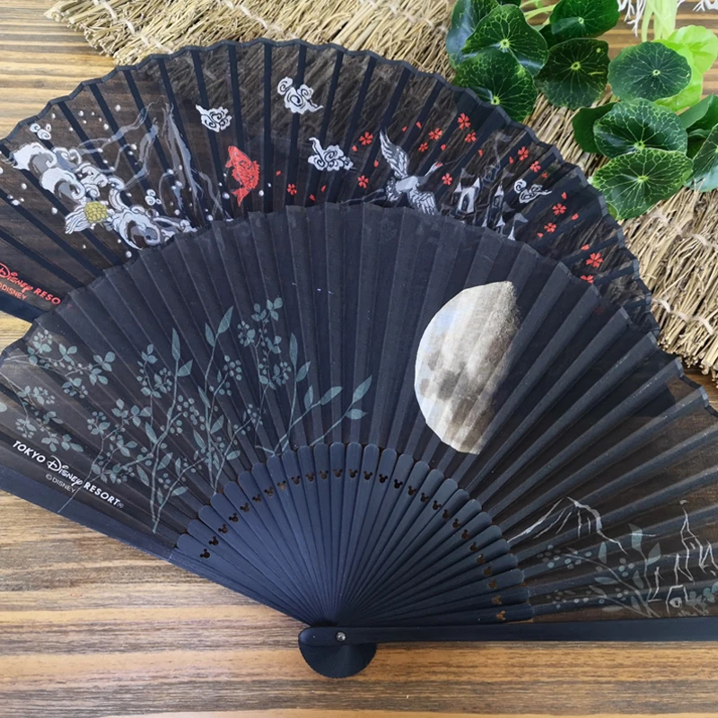 Clearance export Japan foreign trade original single black fan crane moon cotton folding fan summer portable fan