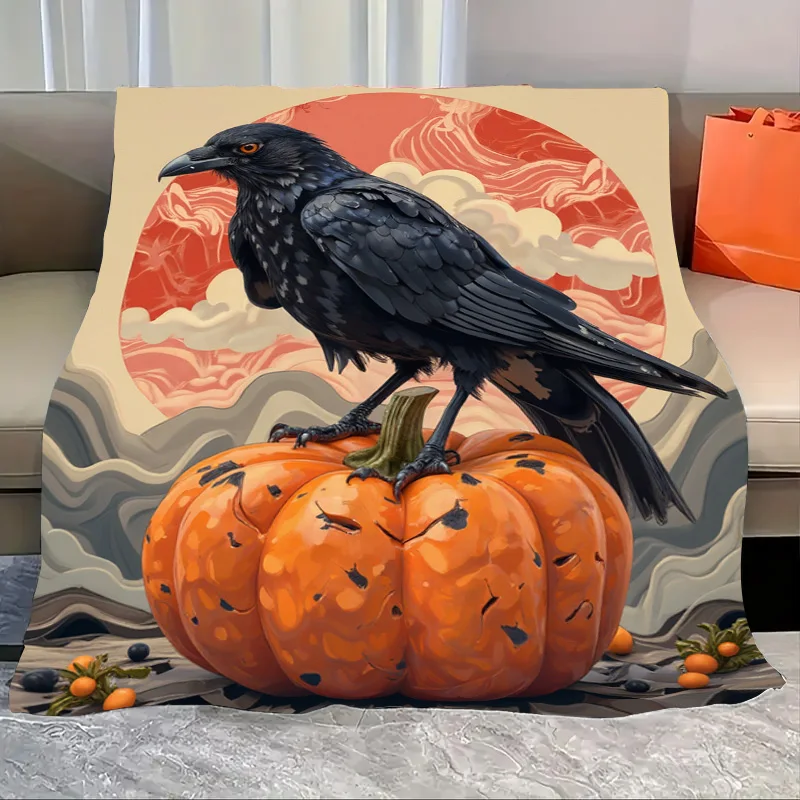

Фланелевое одеяло-мягкое, легкое, всесезонное, уютное детское одеяло с принтом вороны и тыквы, мягкое фланелевое одеяло для детей