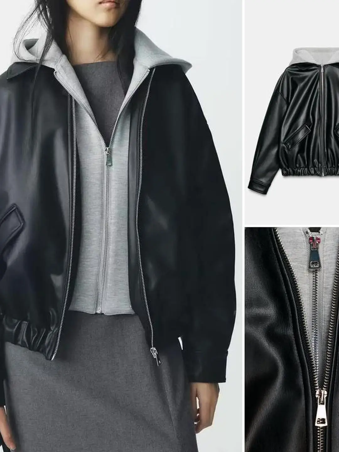 Printemps automne hiver cuir Jaet fermeture à glissière ourlet élastique épissage conception longue Sve femmes manteau décontracté Faion vêtements d'extérieur