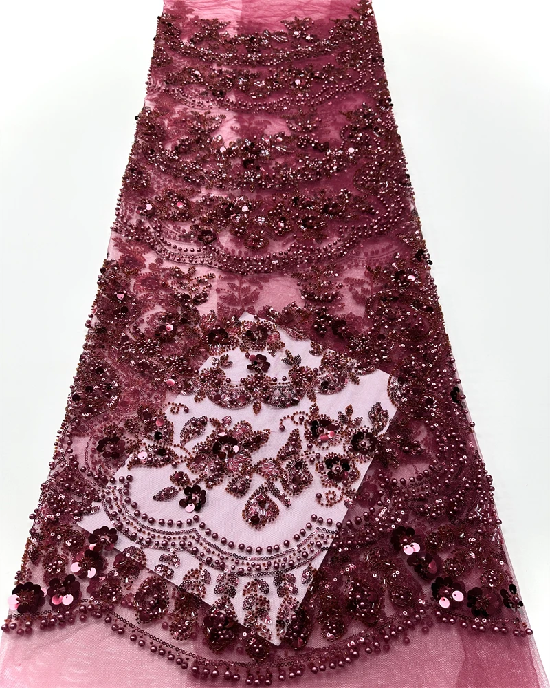 

Luxury African Tulle Laces Latest Handmade Beads Lace Fabric High Quality Nigerian Tulle Net Lace Embroidery Bride Lace