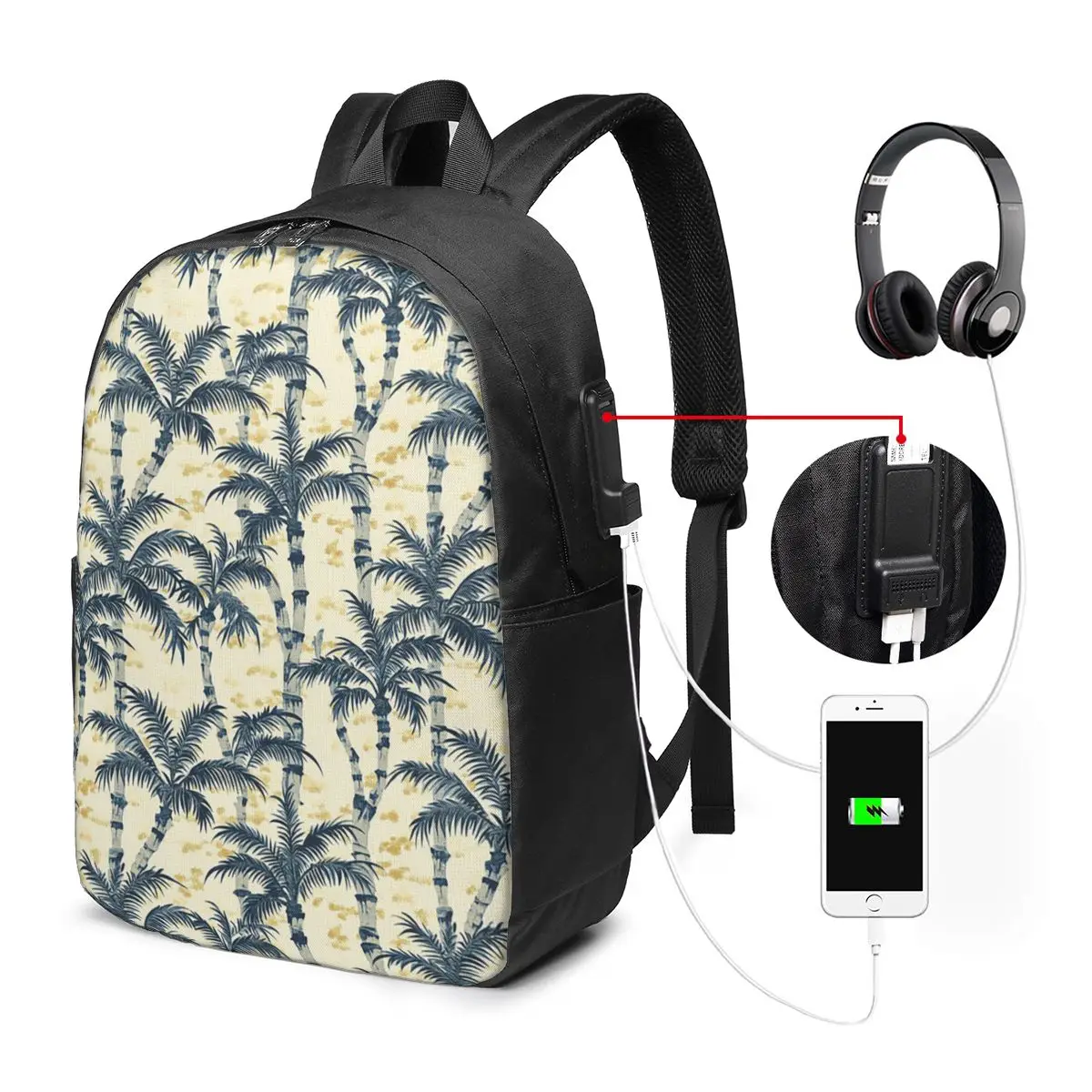 Vintage Coconut Palm Tree Pattern Backpack Travel Notebook Bag Computer College Student School Bag Laptop Shoulder Bags