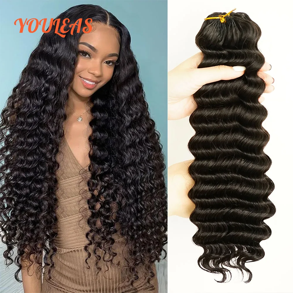 

Crochet Human Hair Knotless Pre Separated Feather Line Crochet Hair Braids Deep Wave Natural Black Hair Extensions For Women