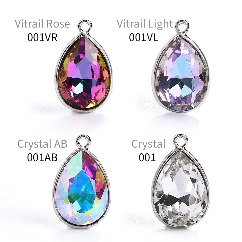 Drop Rhinestones Pendants Necklace Stones AB Color Shiny Glass Crystals With Copper Claw Set Jewelry Making Accessories