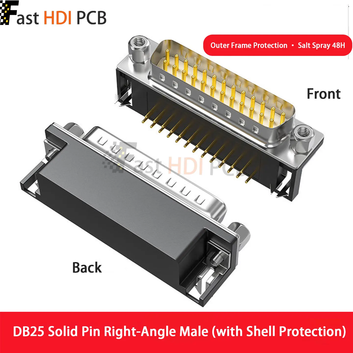 DB25 Connector Male Female 25 Pin D-Sub PCB Mount Solder Type Straight Right Angle Gold Plated Solid/Stamped Pin for Industrial
