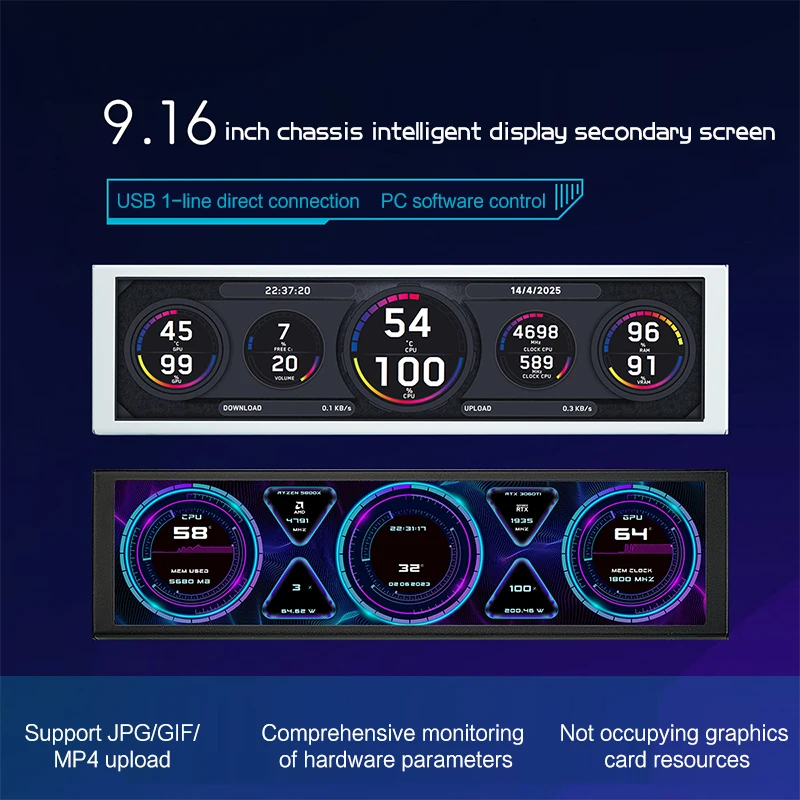 شاشة IPS مقاس 9.16 بوصة، توصيل كابل Type-C 1، لشاشة LCD من سلسلة Lian Li O11 تخصيص المواضيع الديناميكية وتشغيل الفيديو،