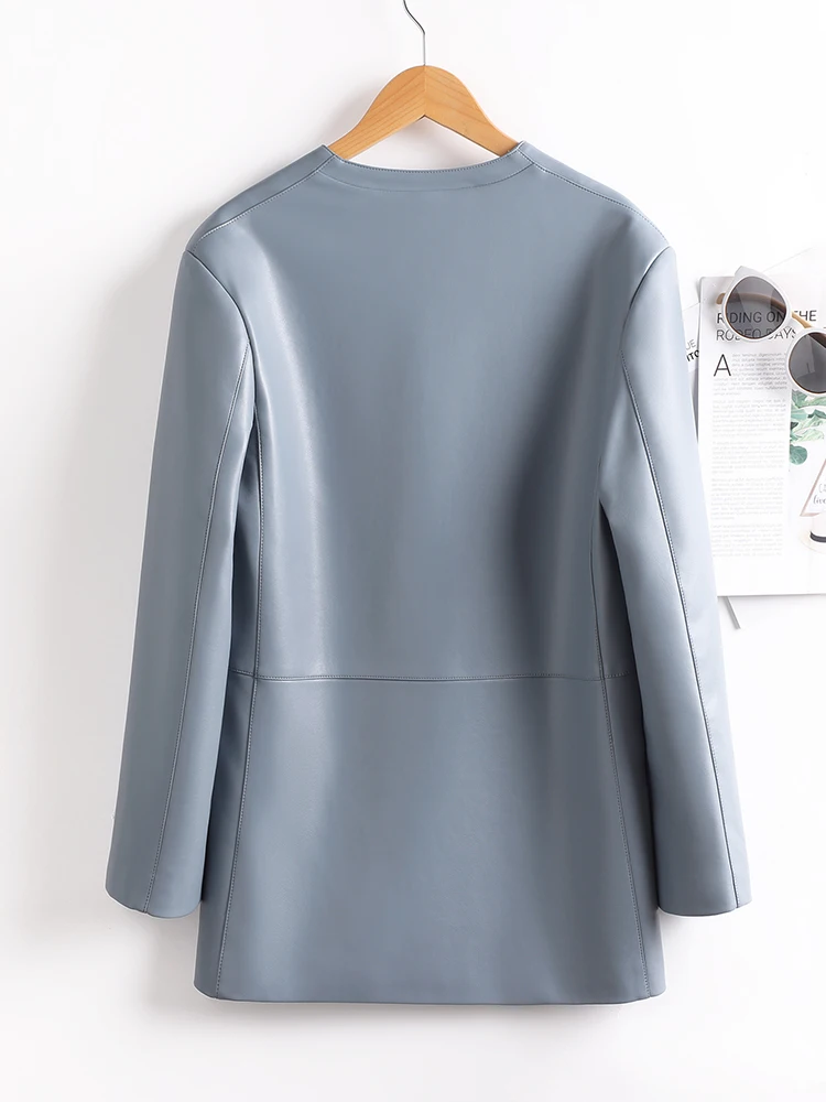 レザージャケット女性ショートカバーボタンポケットコートシックなオフィスレディーススプリット羊革韓国ルーズ生き抜く
