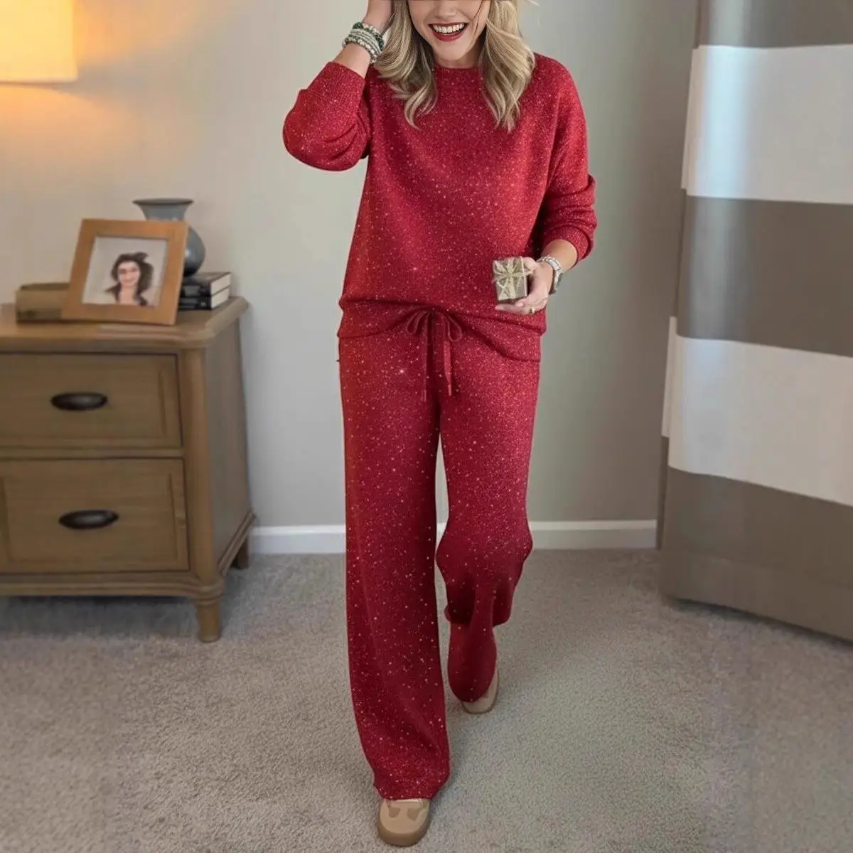 

Shiny Hoodie Set Women's Fashion Long Sleeve T-shirt Pure Color Patchwork Winter Season Universal Brand Autumn 2025 Style