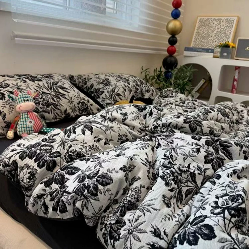 Old Fashion Engraving Floral Washed Cotton Duvet Cover Set Single Twin Full QUEEN Bed