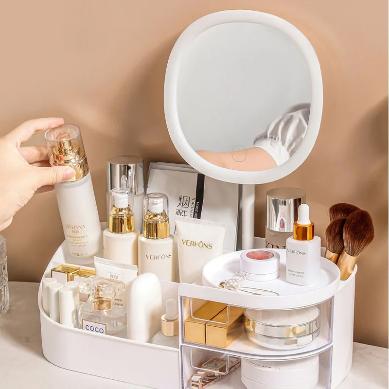 Large Capacity Cosmetic Storage Box with Clear Drawer - Multi-functional Makeup Organizer for Dressing Table Skincare Products a