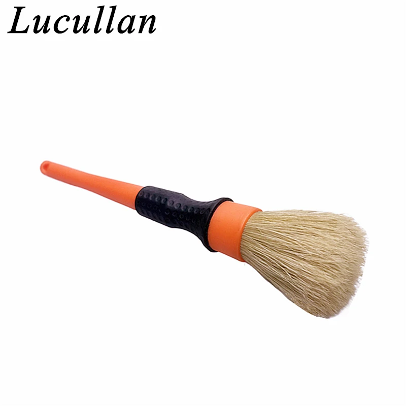 Lucullan Car Pro Orange Car Detailing Brush Super Dense 100% Boar's Hair With Anti-Slip Handle