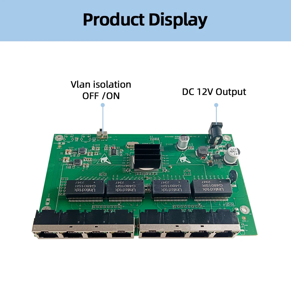 8-Port 10/100/1000M Ethernet unmanaged Reverse Poe Switch 24v Reverse Ethernet Switch of Pcba Board